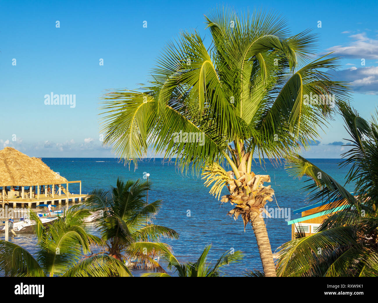 The turquoise waters of the Caribbean are the backdrop to this scene