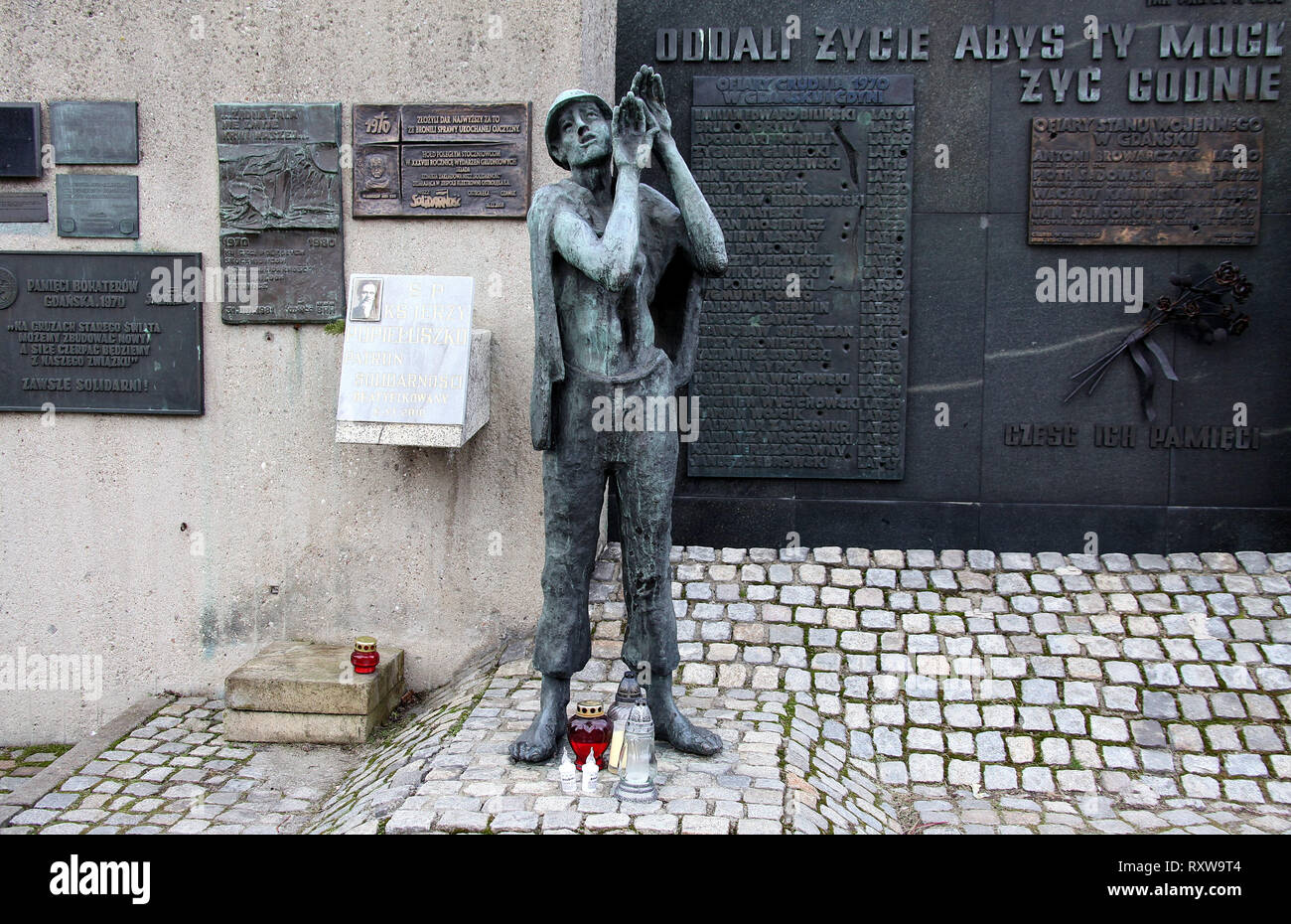 Memorial Wall at the Monument to Fallen Shipyard Workers in Gdansk Stock Photo