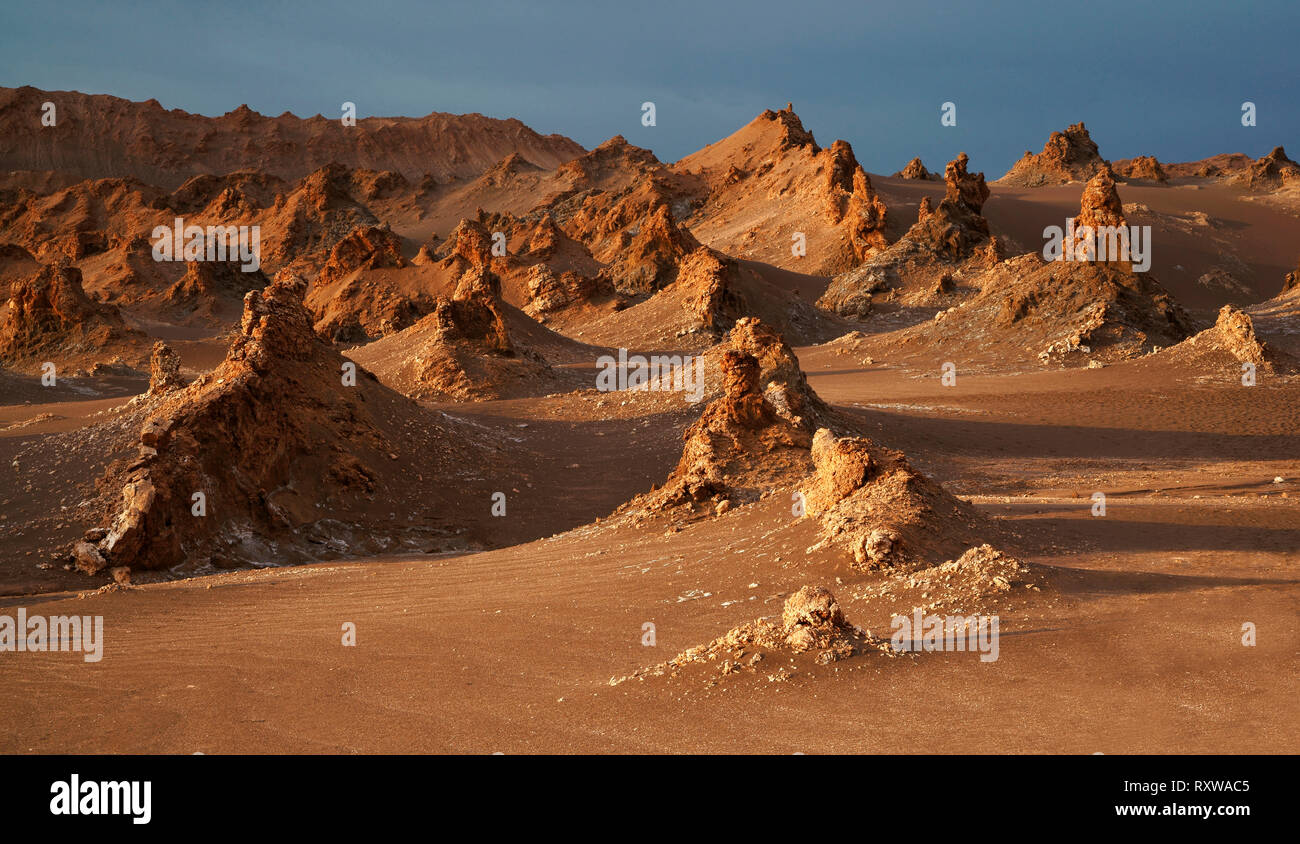 The Valley of the Moon in the Atacama Desert  Known for its extremely dry climate and clear nights, the Atacama is home to the ALMA Observatory. Chile, South America Stock Photo