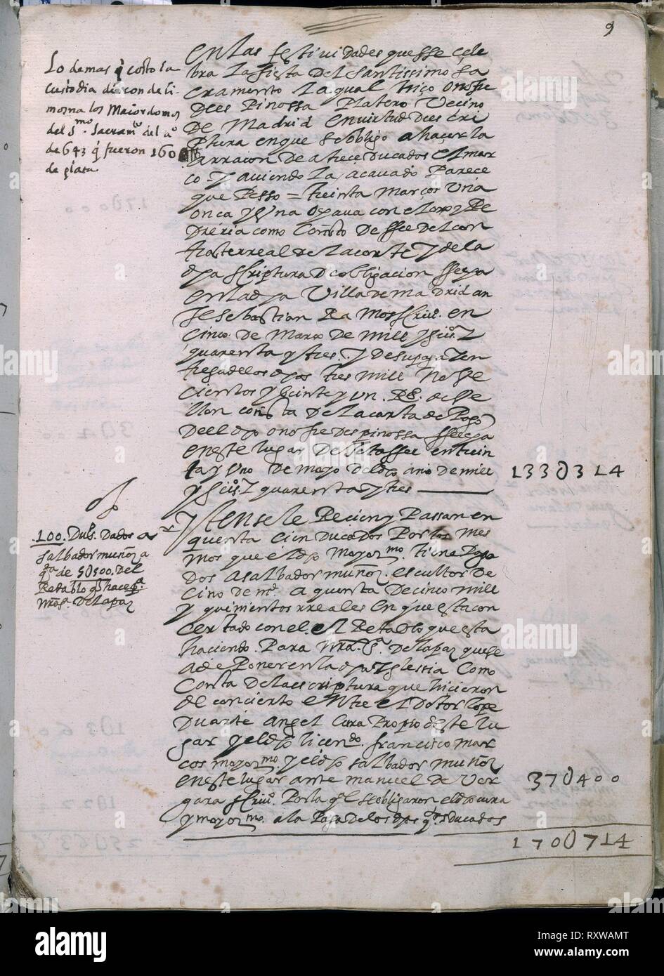 LIBRO DE FABRICA DE LA CATEDRAL DE GETAFE - Nº4 - FOL 9R - AÑO 1644 A 1692. Location: ARCHIVO HISTORICO DIOCESANO. GETAFE. MADRID. SPAIN. Stock Photo