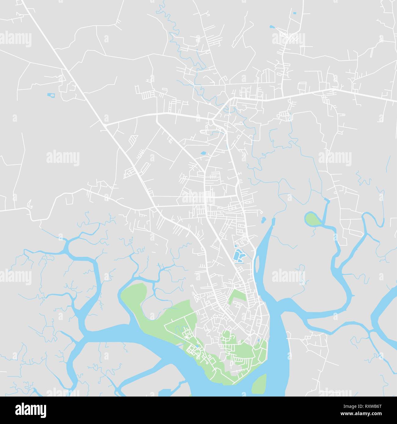 Downtown vector map of Krabi, Thailand. This printable map of Krabi