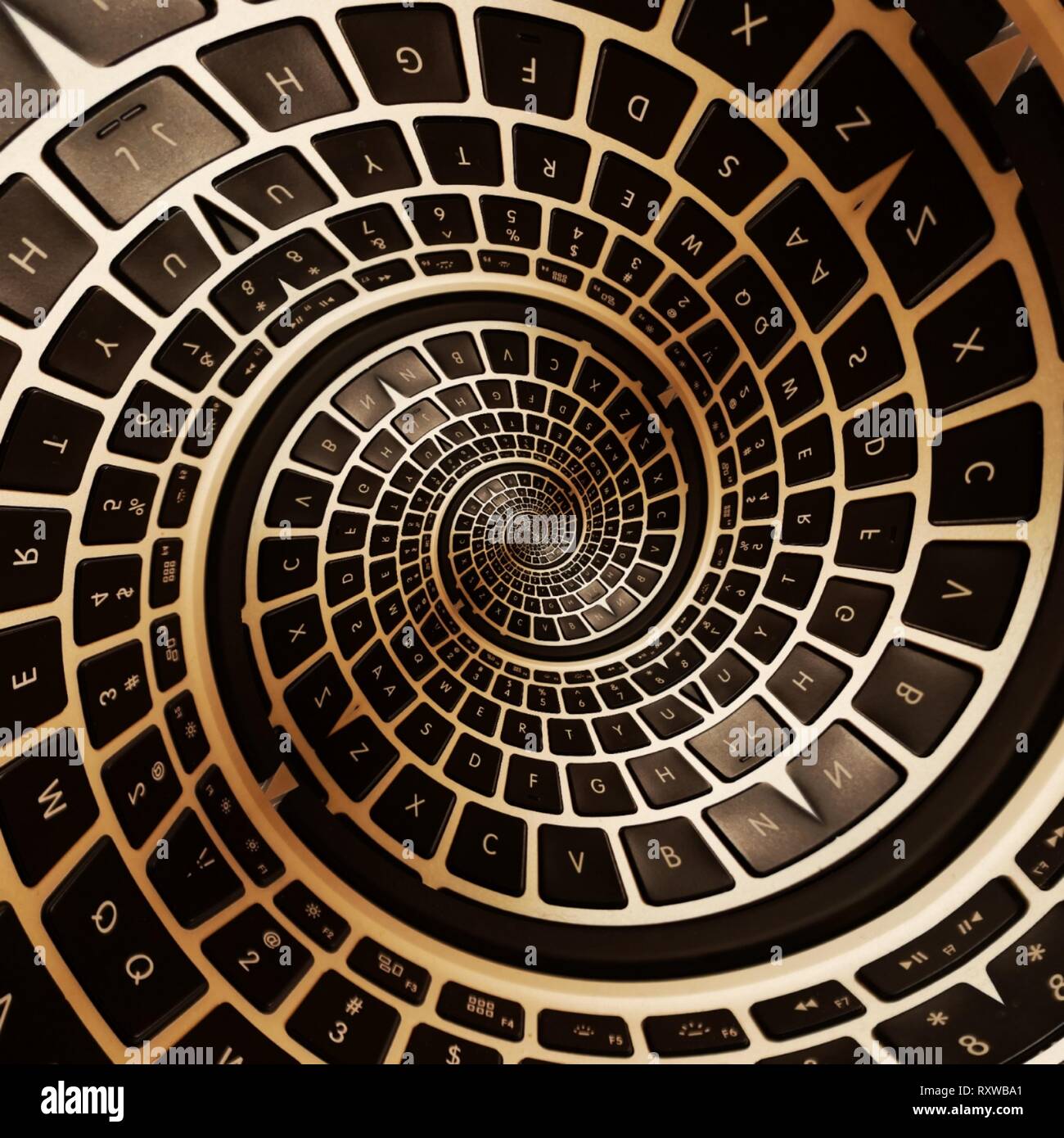 Drowning spiral Keyboard into infinity and beyond Stock Vector