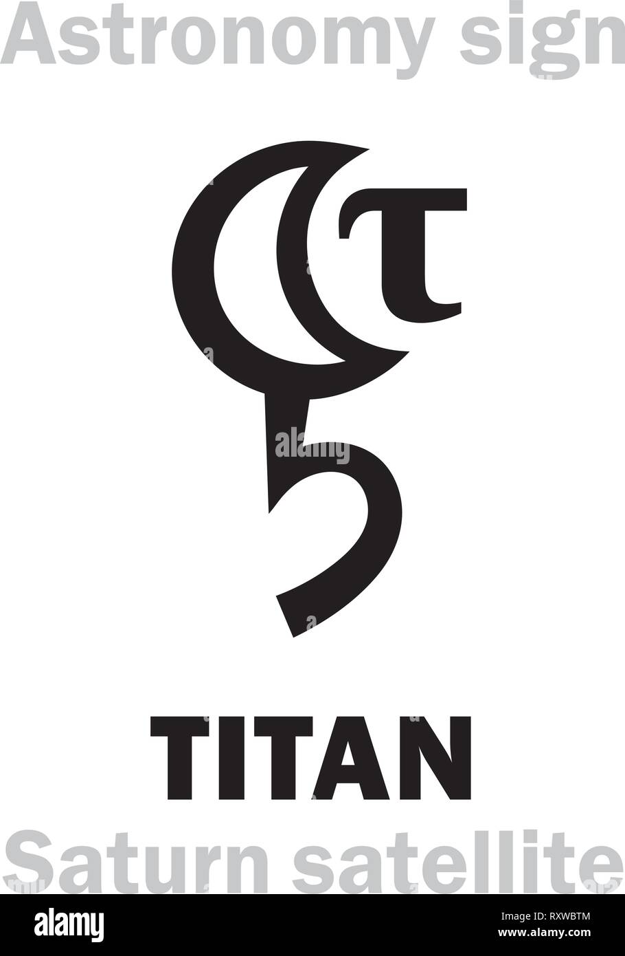 Astrology Alphabet: TITAN (Saturnian satellite II), one of the moons of Saturn (Largest planetary satellite in the Solar system). Hieroglyphic symbol. Stock Vector