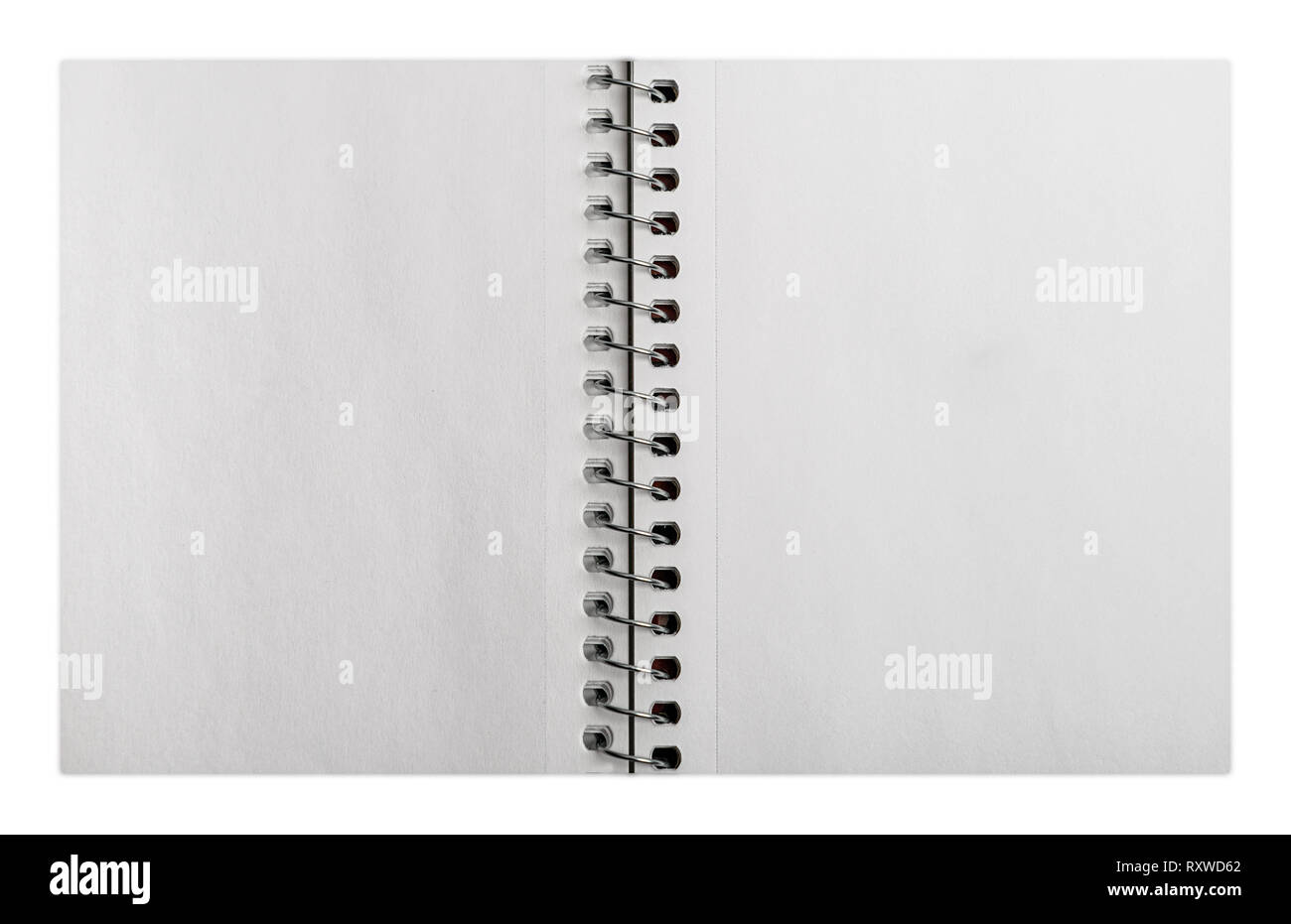 Open spiral notebook, template for design, isolated on white Stock