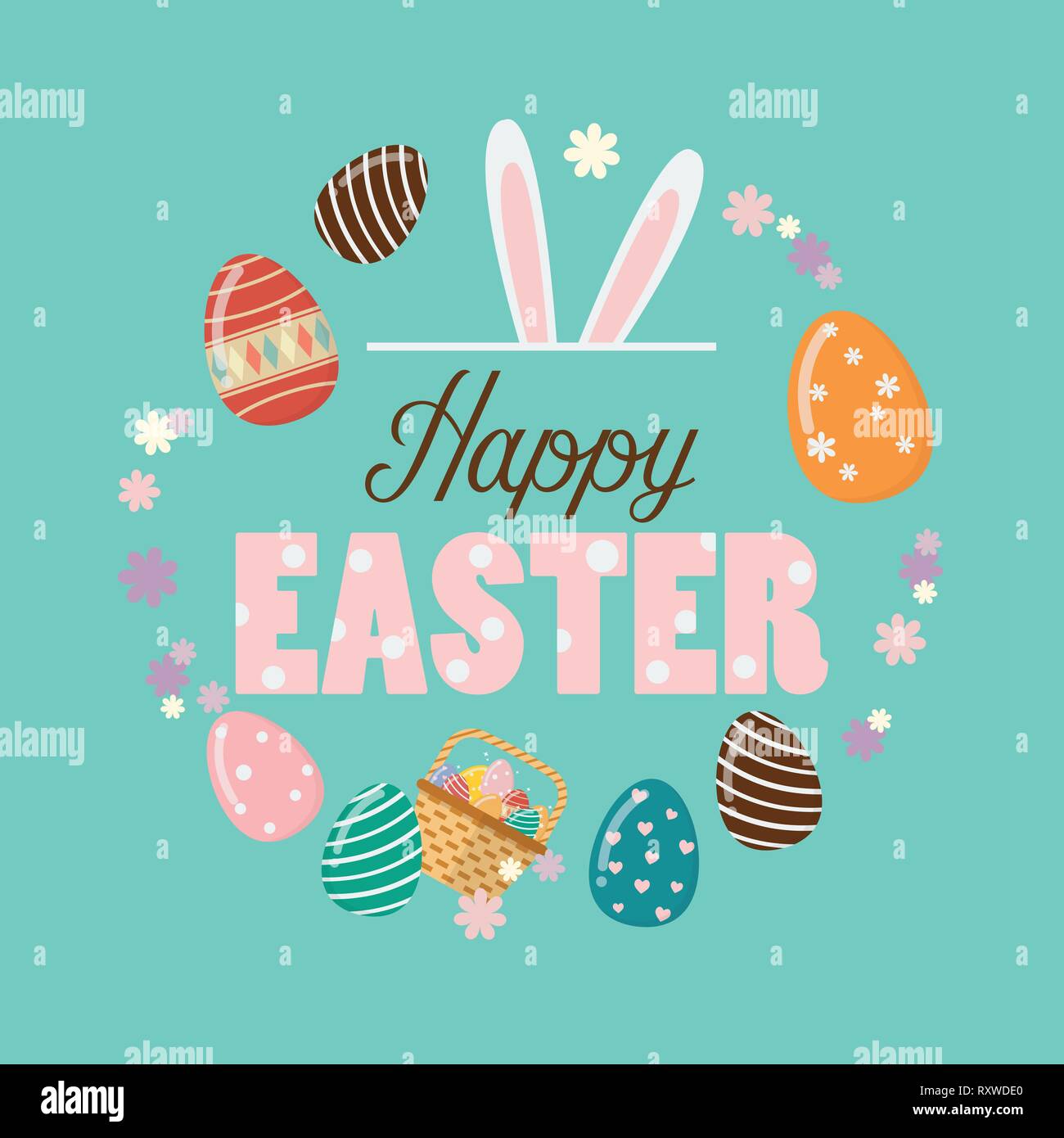 Happy Easter Poster with easter eggs. Easter greeting card Stock Vector