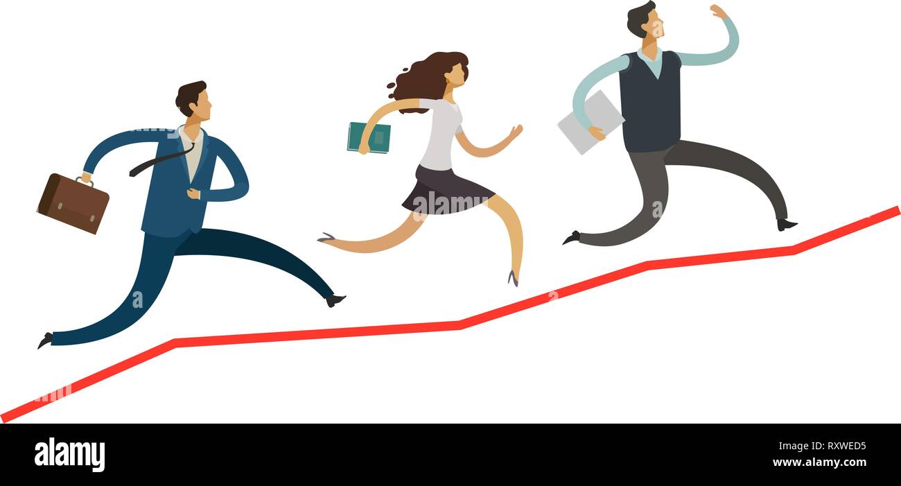 Business people run up the arrow. Career, success concept. Infographics vector illustration Stock Vector