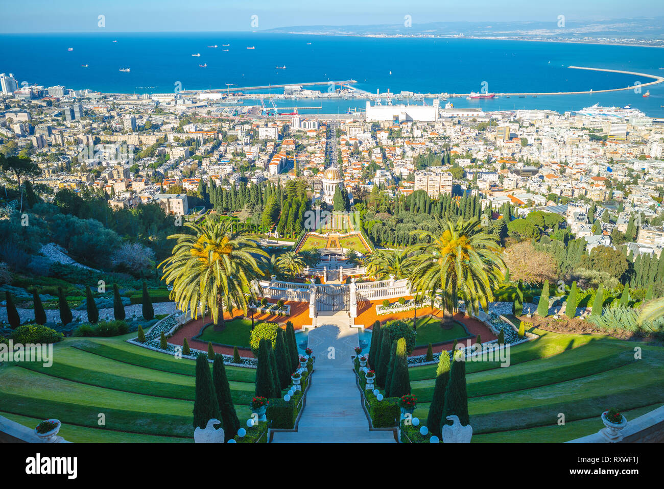 Hanging Gardens Of Haifa Terraces Of Bahai Faith Stock Photo