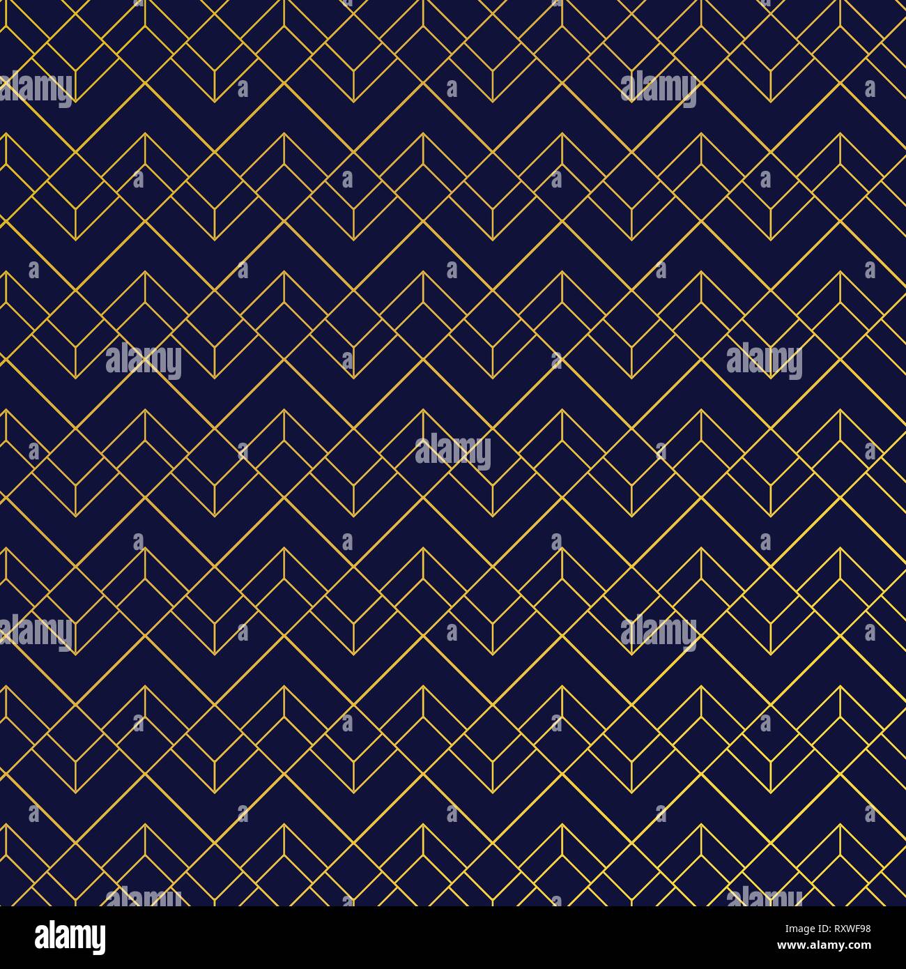 Gold geometric pattern with lines on dark blue background art deco style. Vector illustration Stock Vector