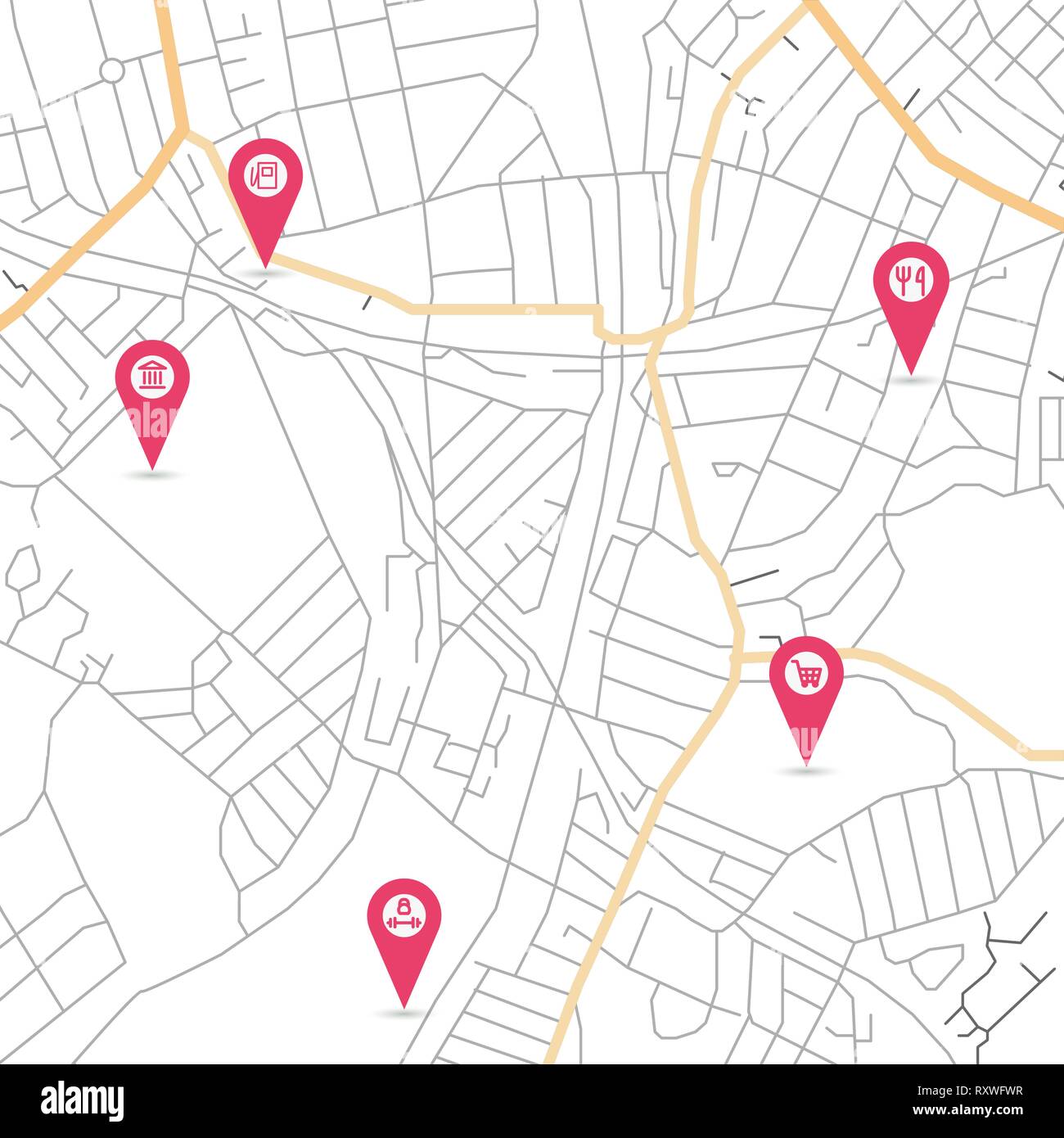 Vector abstract city map with small pointers Stock Vector Image & Art ...