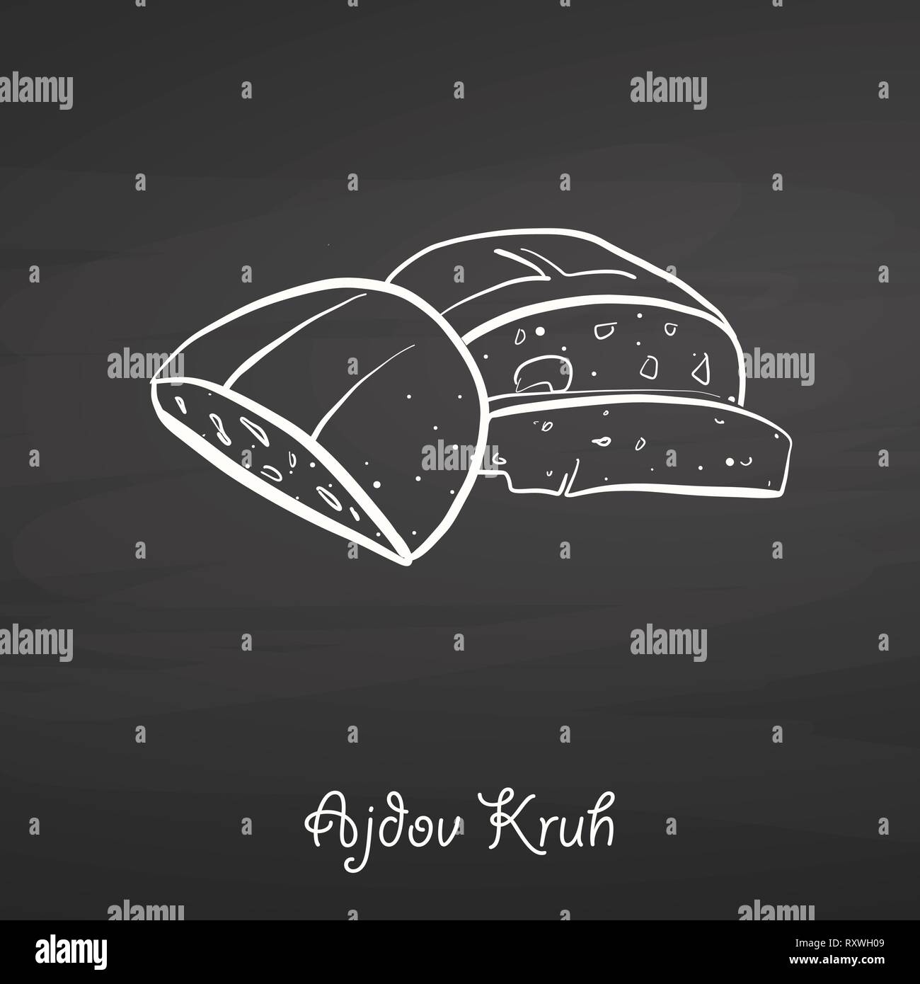 Ajdov Kruh food sketch on chalkboard. Vector drawing of Buckwheat bread ...