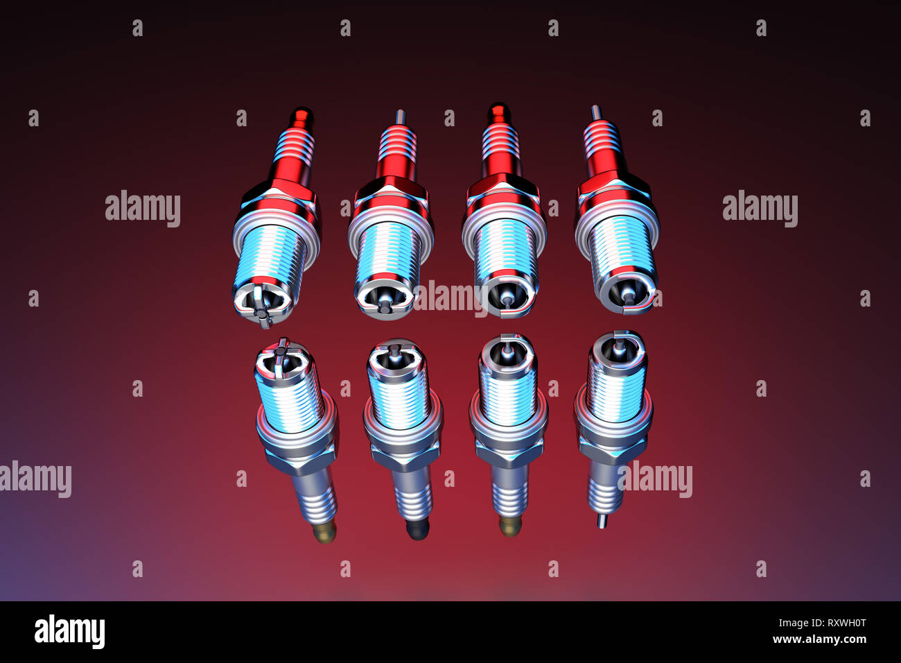 Spare parts spark plugs on multicolored background for car and