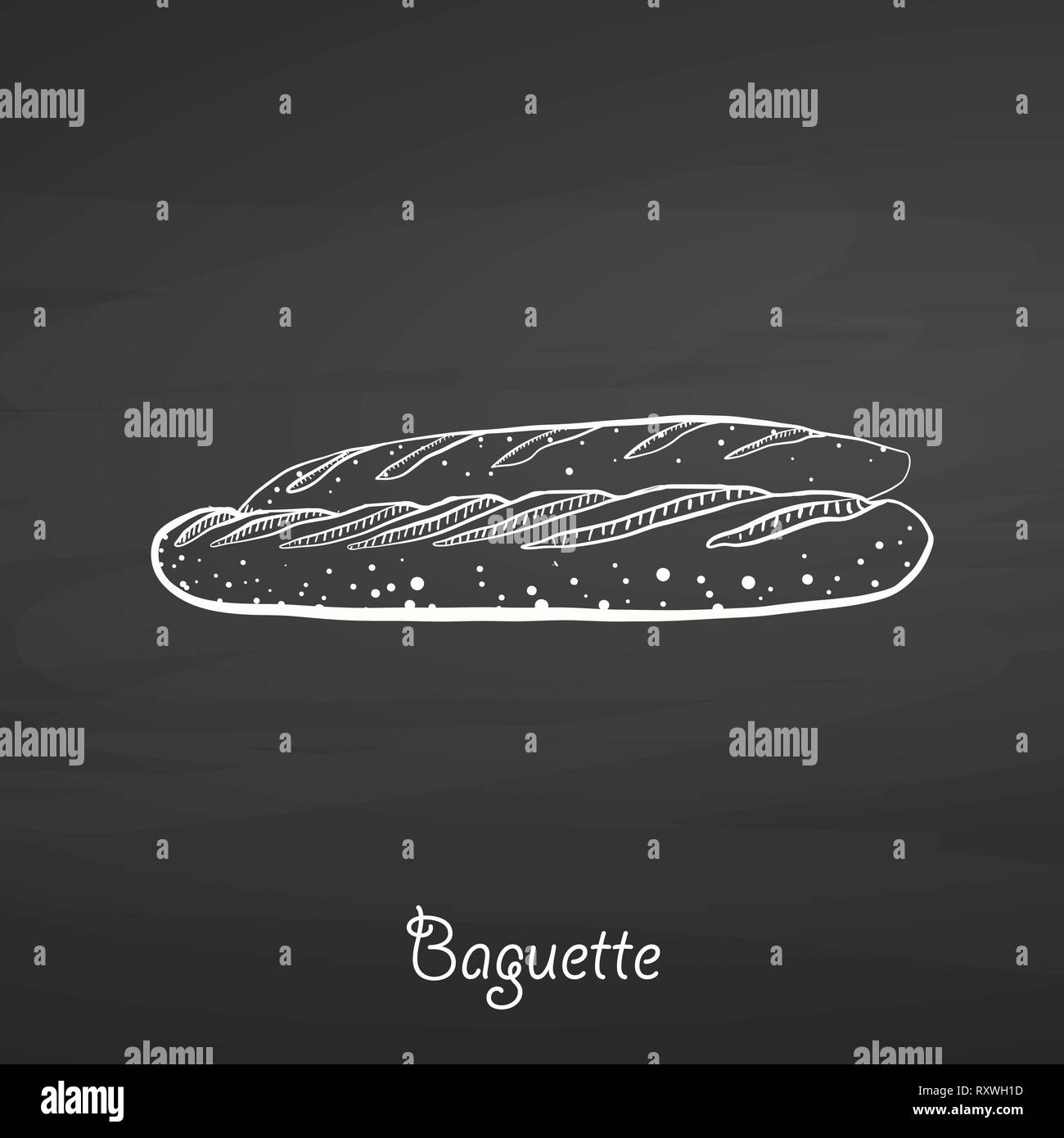 Baguette food sketch on chalkboard. Vector drawing of Yeast bread ...