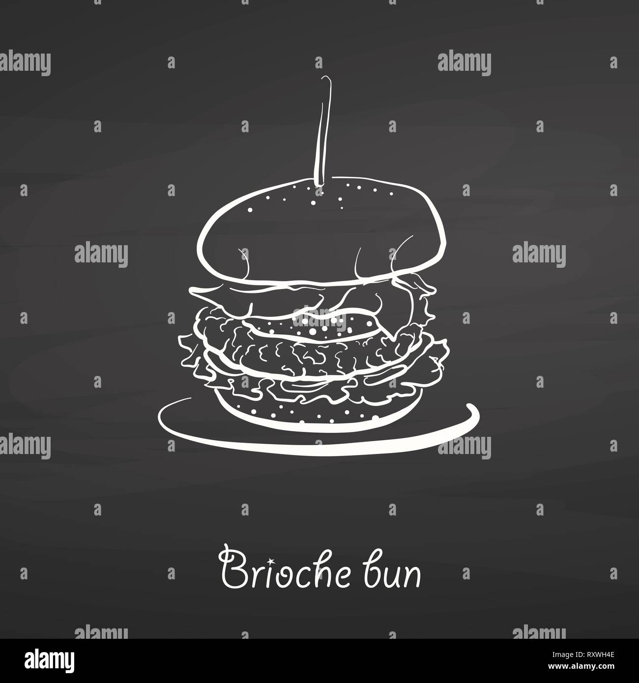 Brioche bun food sketch on chalkboard. Vector drawing of Yeast bread ...