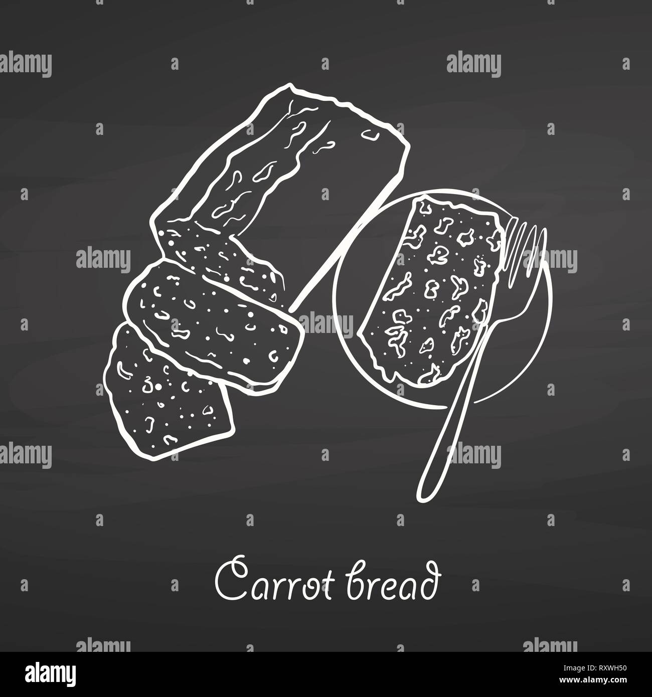 Carrot bread food sketch on chalkboard. Vector drawing of Leavened ...
