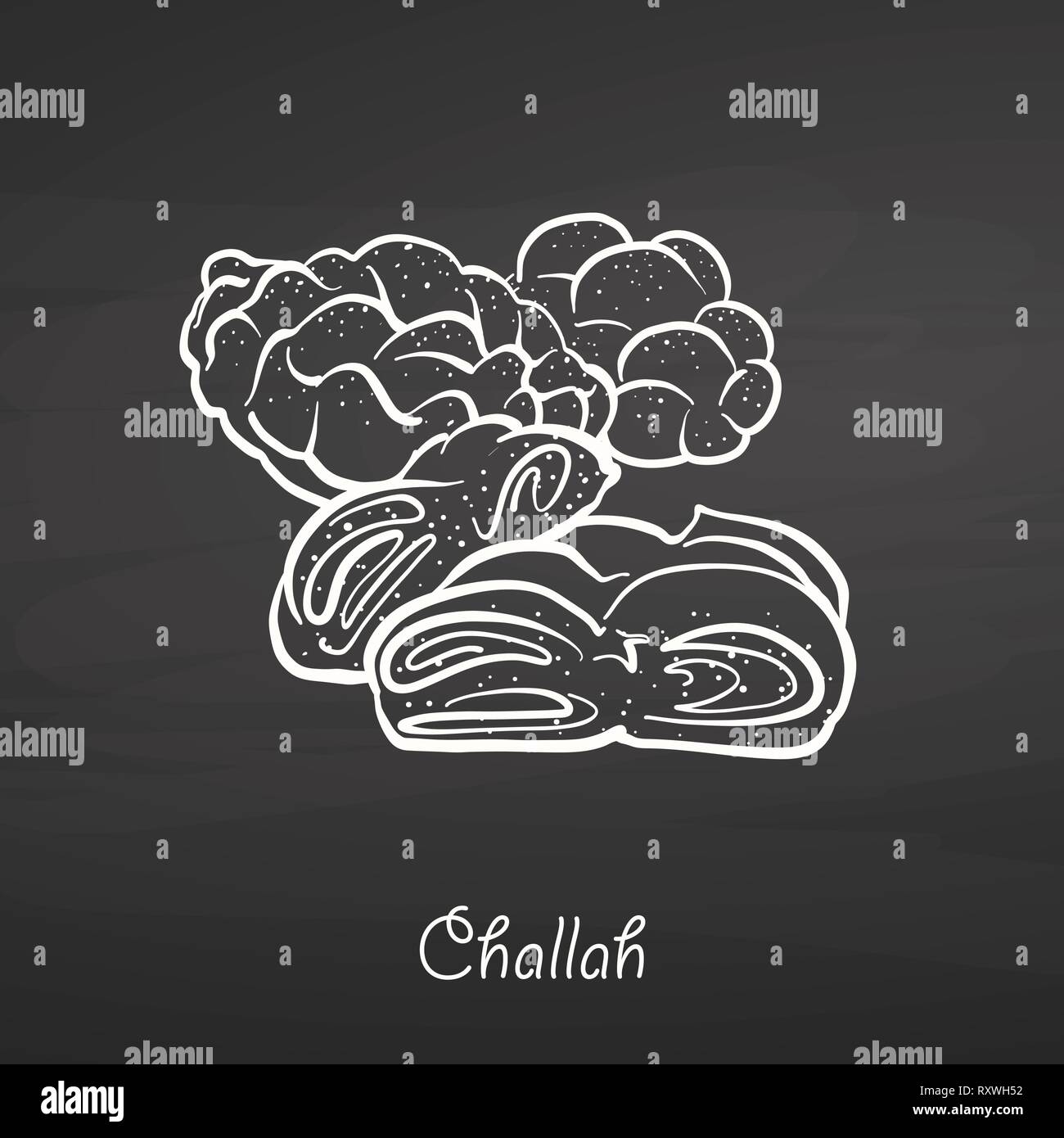 Challah food sketch on chalkboard. Vector drawing of Leavened, usually known in Poland and Israel. Food illustration series. Stock Vector
