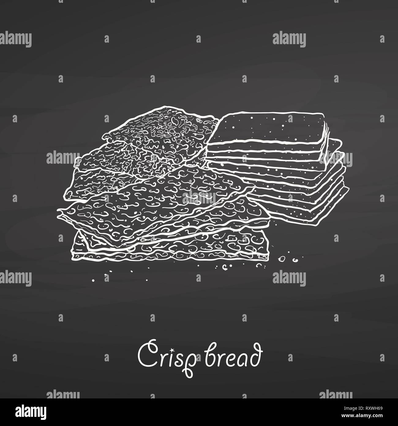 Crisp bread food sketch on chalkboard. Vector drawing of Crispy bread
