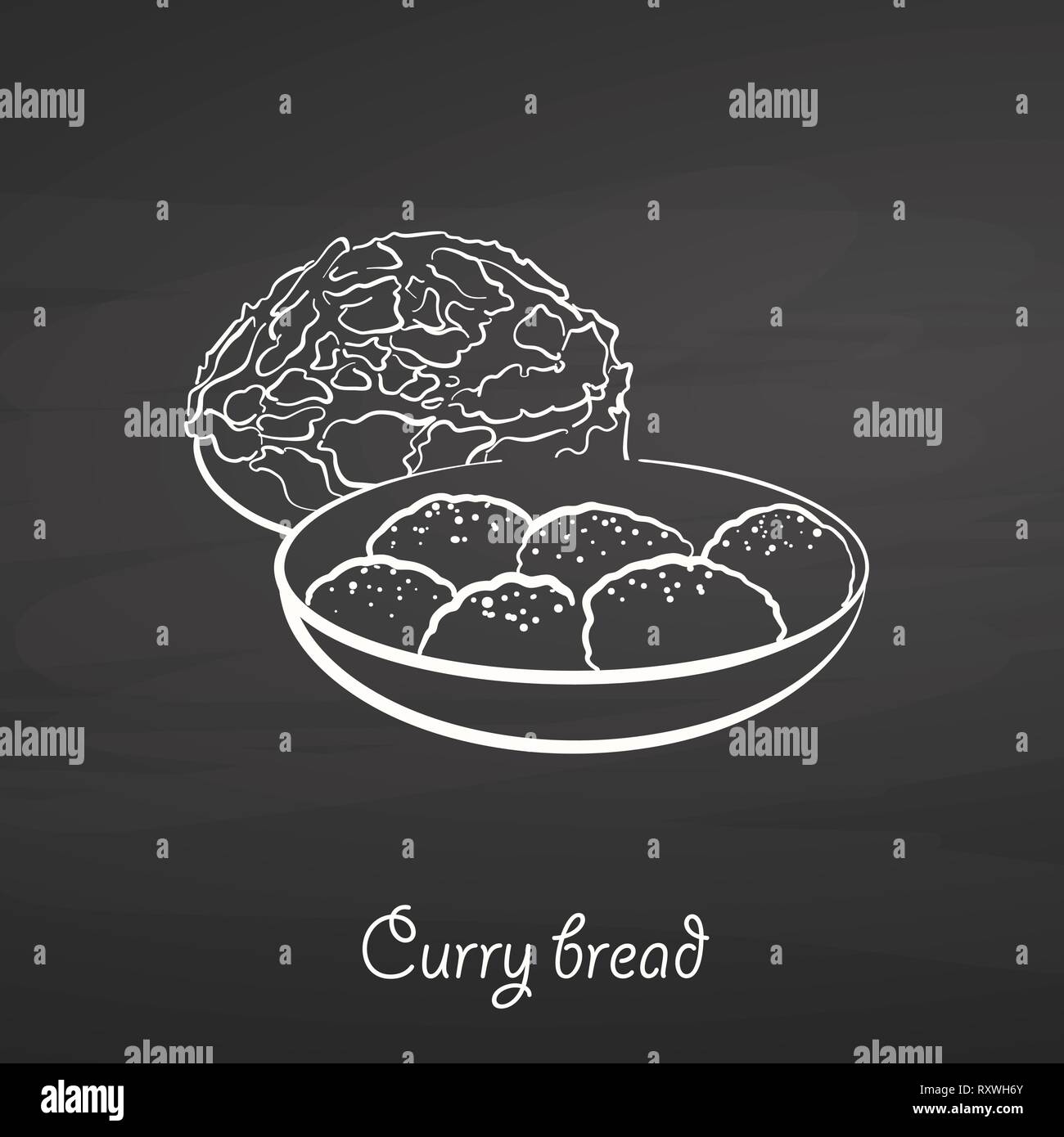 Curry bread food sketch on chalkboard. Vector drawing of Bun, usually ...