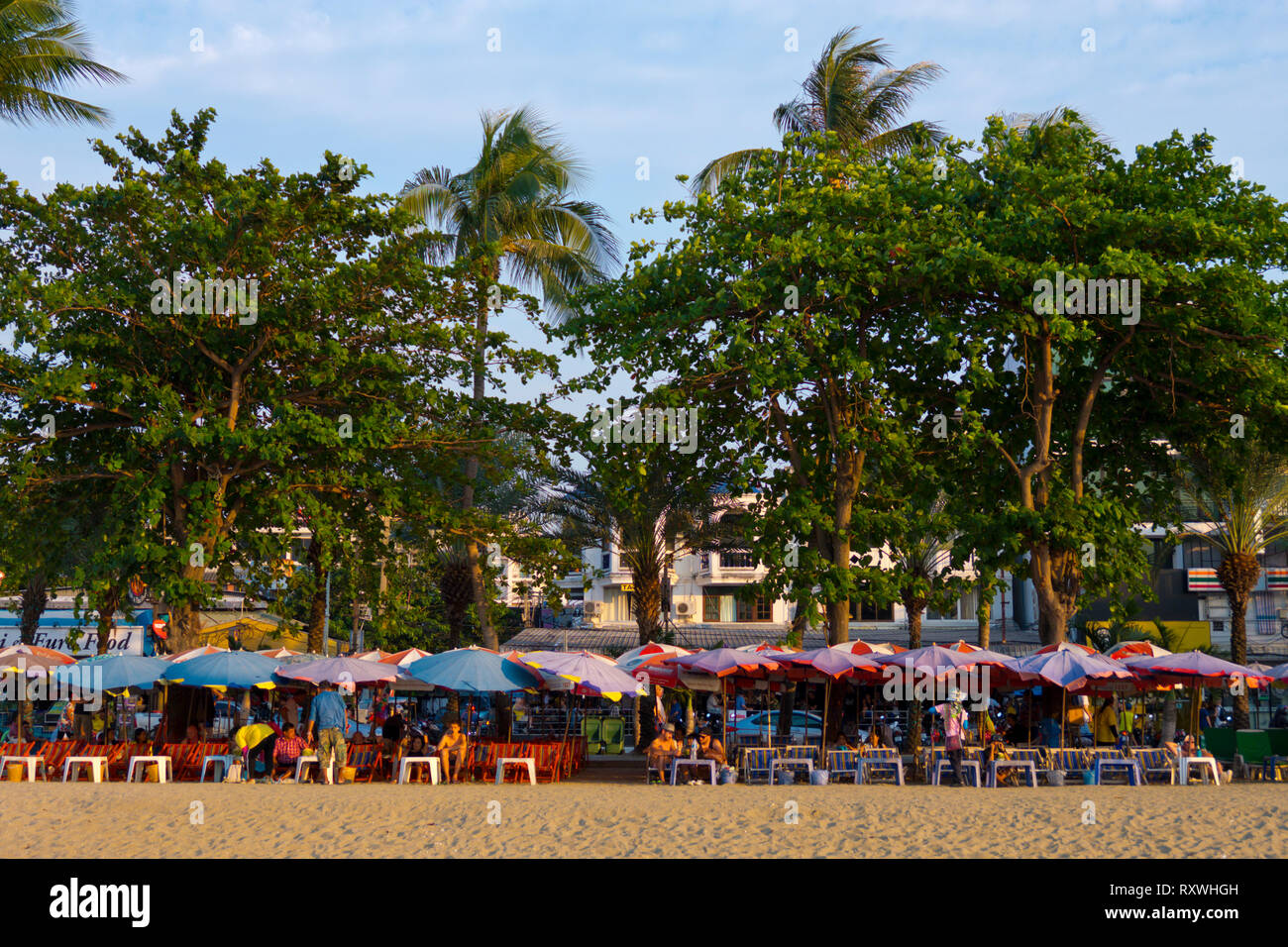 Sunbeds, beach, Pattaya, Thailand Stock Photo