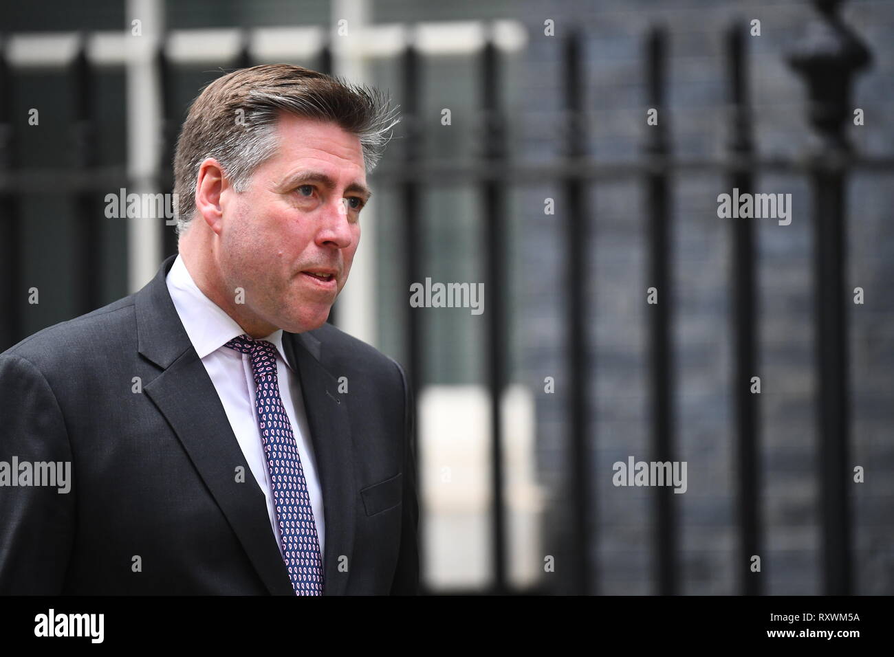 Sir Graham Brady, Chairman of the 1922 Committee of Tory backbenchers leaves 10 Downing Street, London. Stock Photo