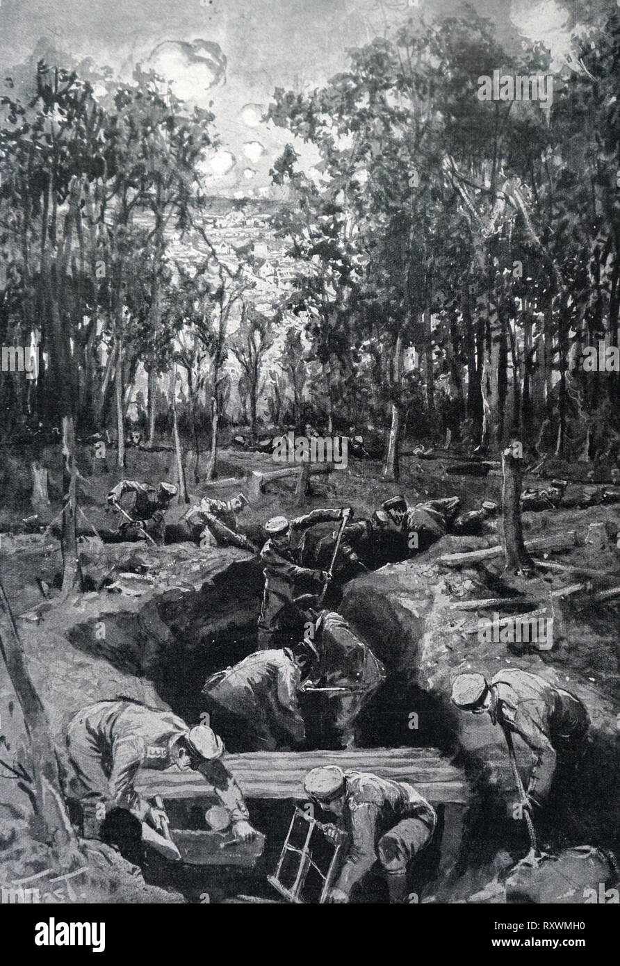 German soldiers dig trenches at Vimy on the Western Front during World