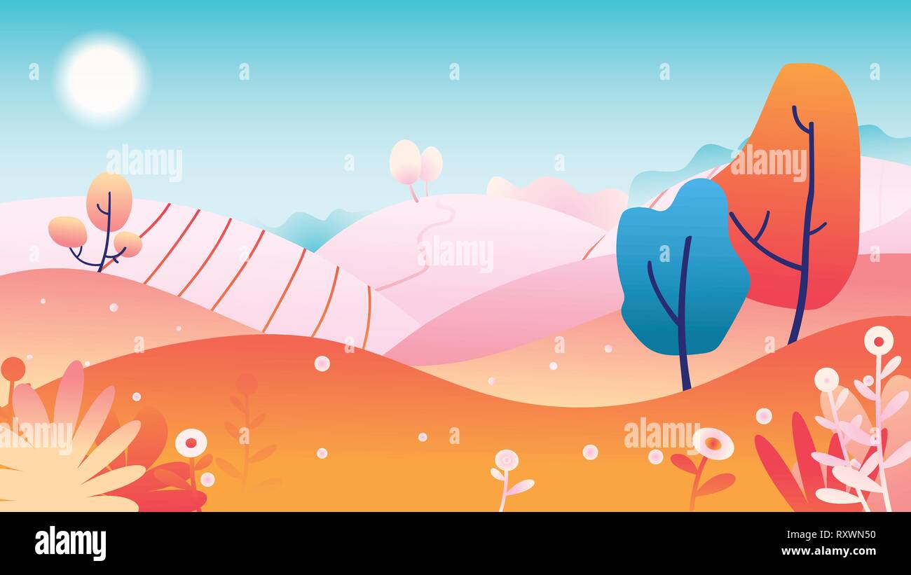 Flat Colorful Landscape Background in Linear Style. EPS 10. Stock Vector