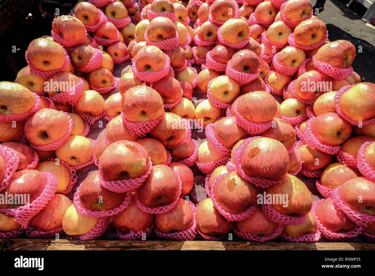 Manila, Philippines Apr 12, 2017. Fresh apple fruits for sale at