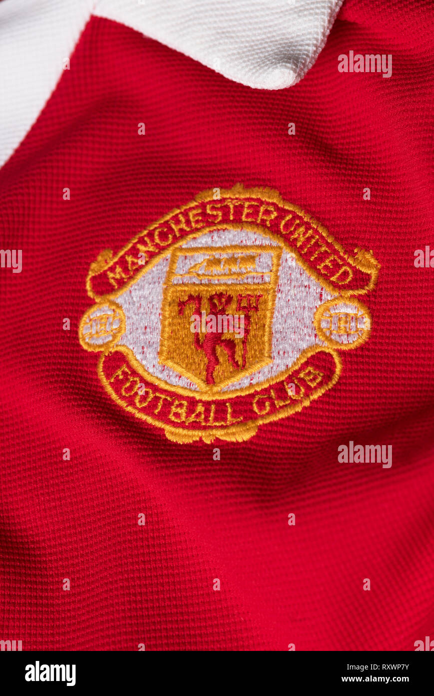 Close up of a retro Manchester United Jersey. Stock Photo