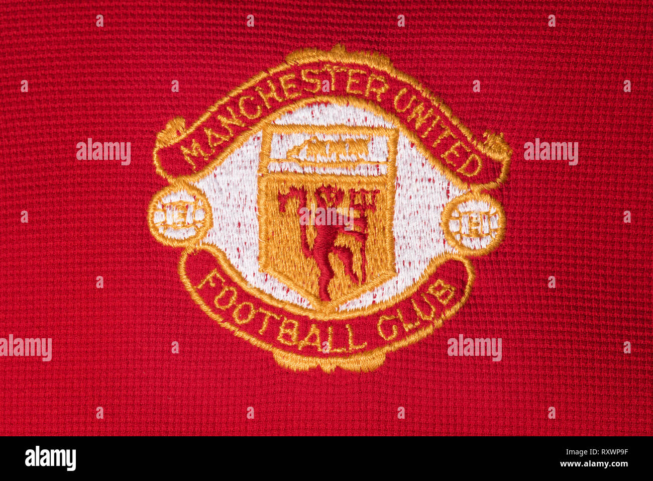 Close up of a retro Manchester United Jersey. Stock Photo