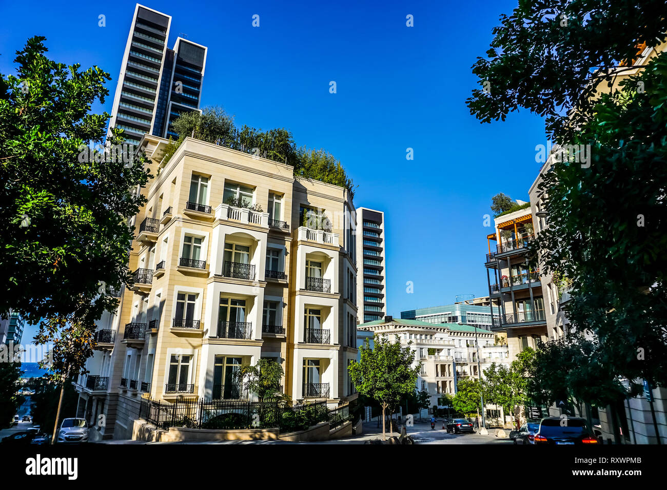 Beirut Multi Level Apartments in Tranquil Clean District Stock Photo