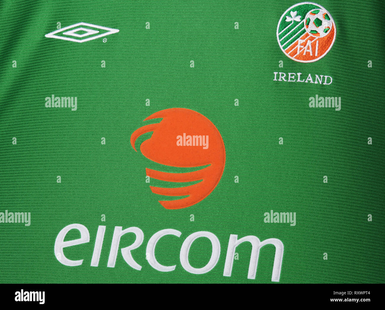 Close up of Republic of Ireland FIFA World Cup 2002 kit. Stock Photo