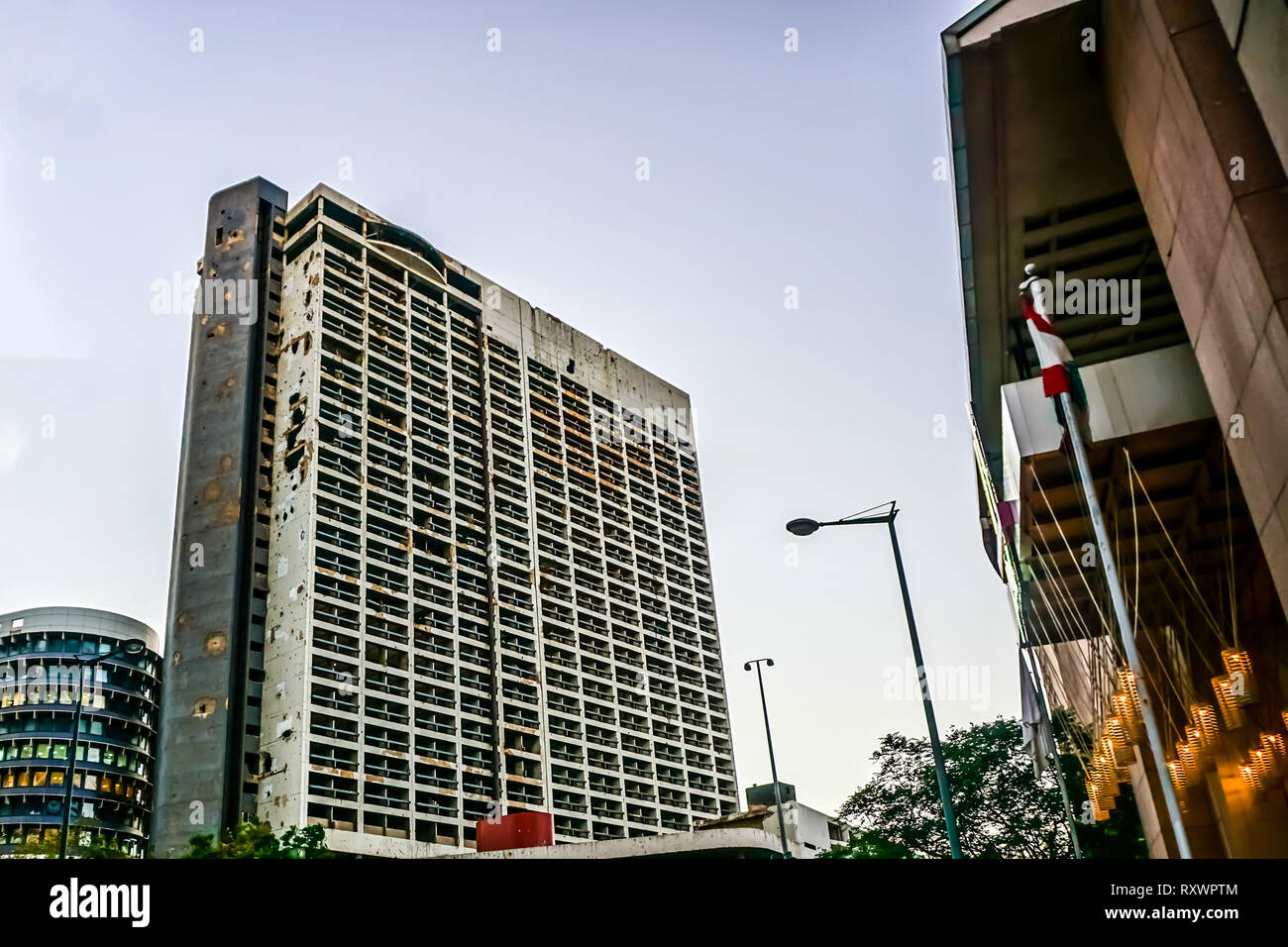 Beirut Remarkable Ruined Highrise Building from the Lebanese Civil War Legacy Stock Photo