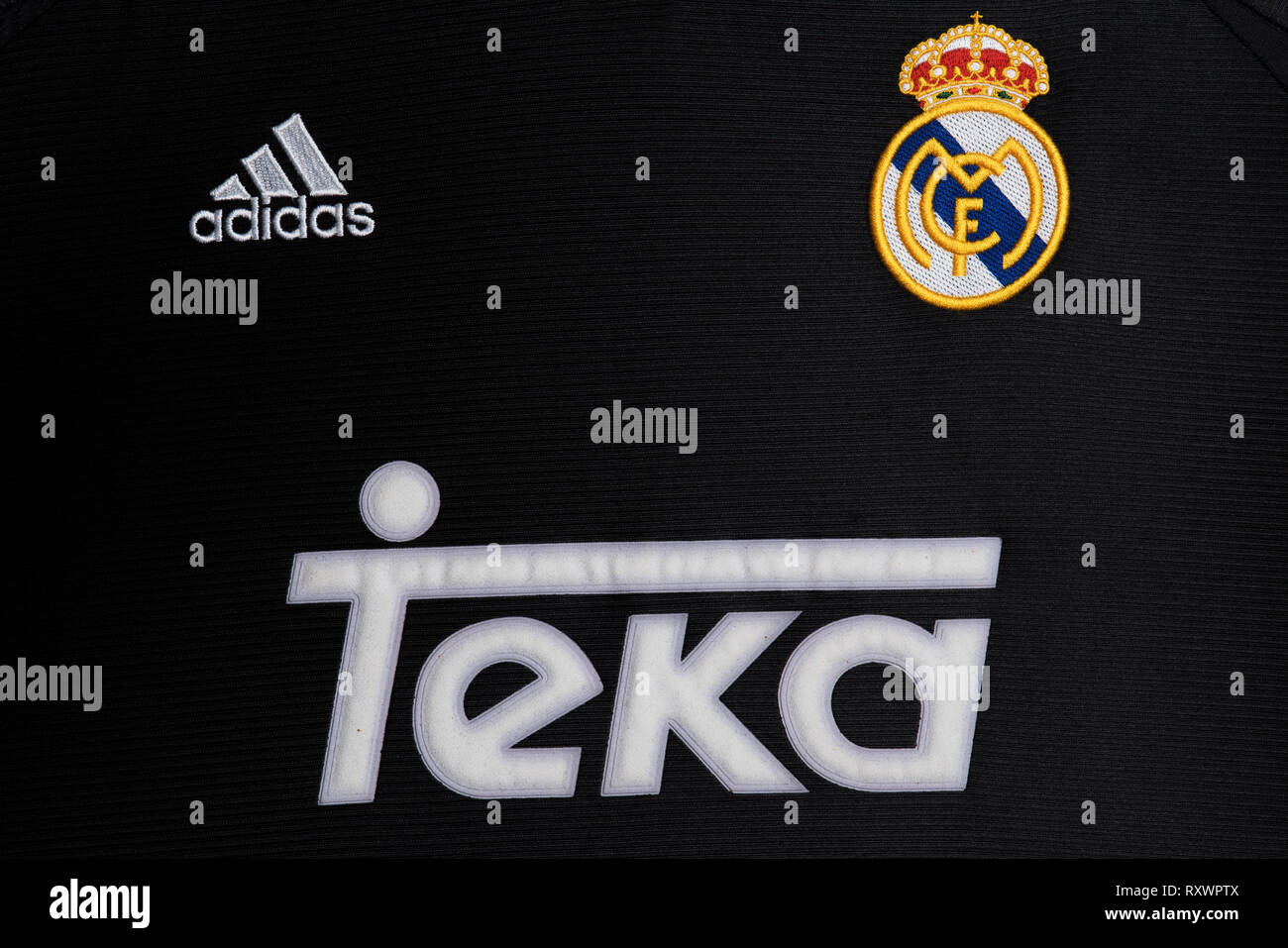 Close up of black Real Madrid Away Kit 1999. Stock Photo