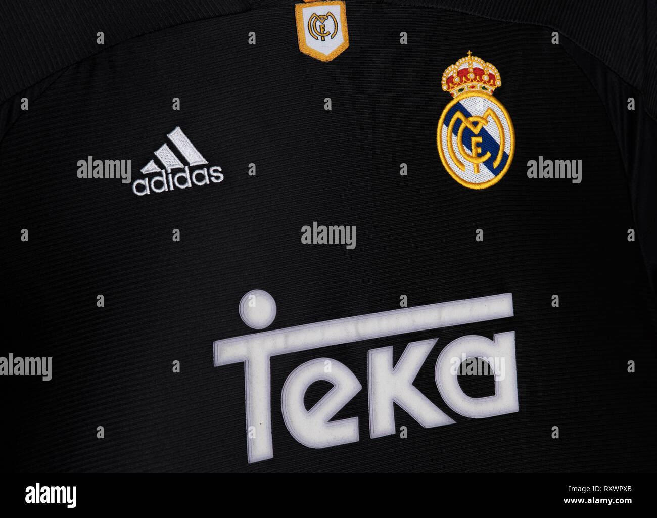 Close up of black Real Madrid Away Kit 1999. Stock Photo