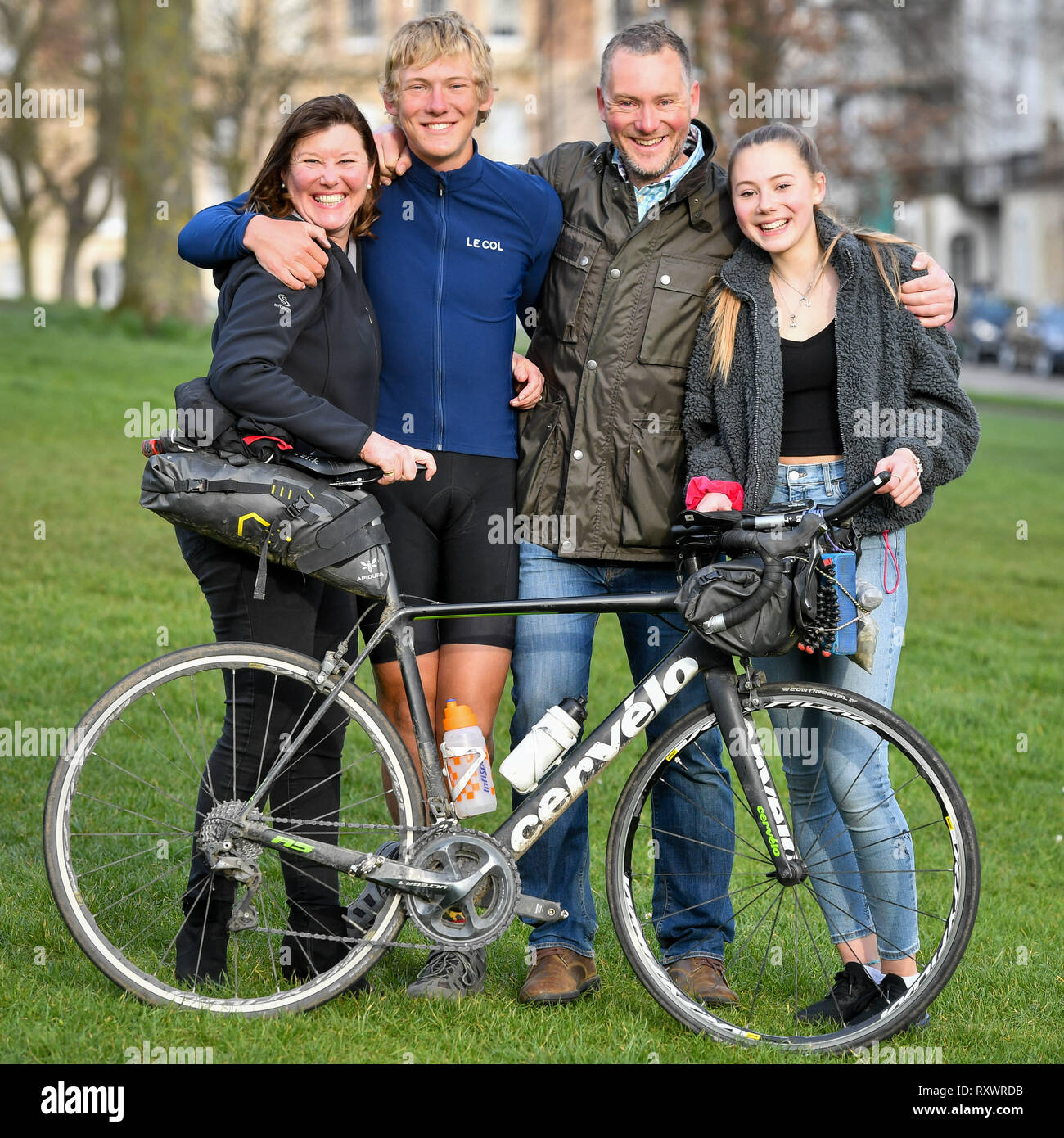 18 Year Old Charlie Condell With His Family Father John Mother Kath And His Sister Eve As He Arrives Back In Bristol After Completing A 18 000 Miles 30 000km Adventure And Claims To