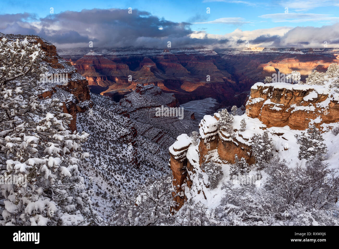 Grand Canyon snow after a winter snow storm in Grand Canyon National Park, Arizona, USA Stock Photo