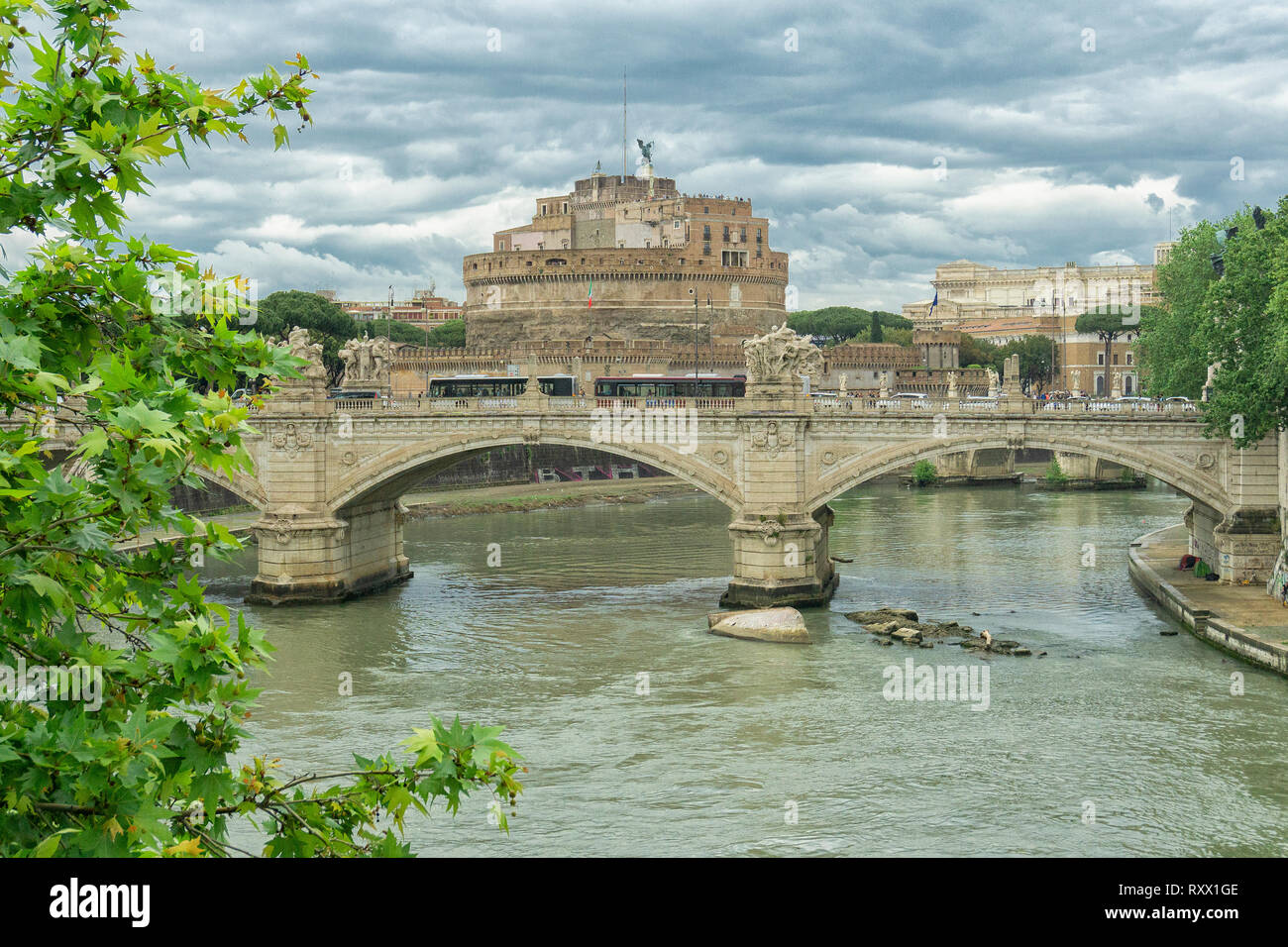 Tiber River in Rome with Castel Sant' Angelo in background. Stock Photo