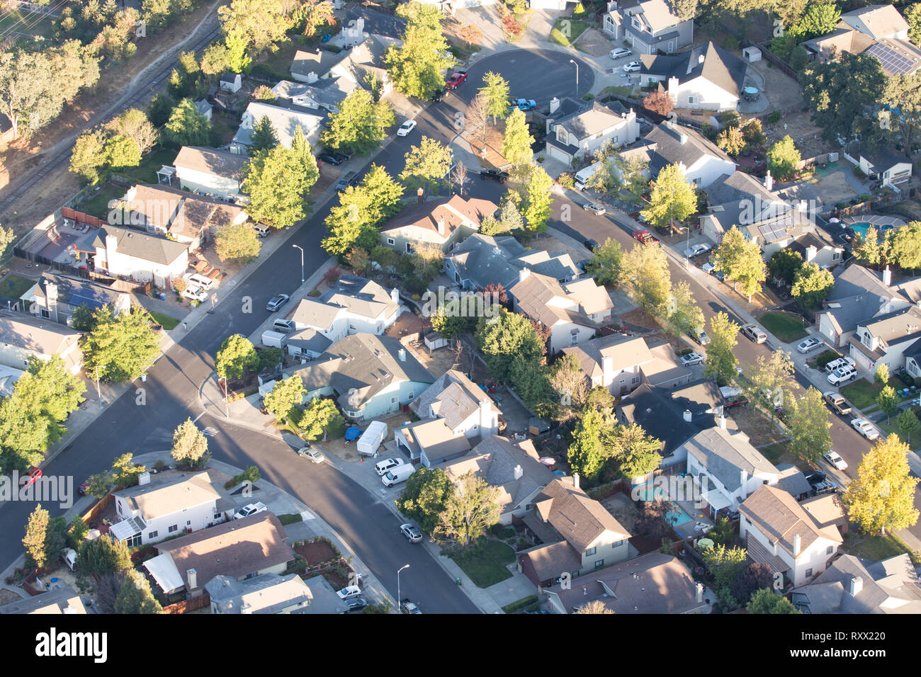 A suburban neighborhood from an aerial perspective Stock Photo