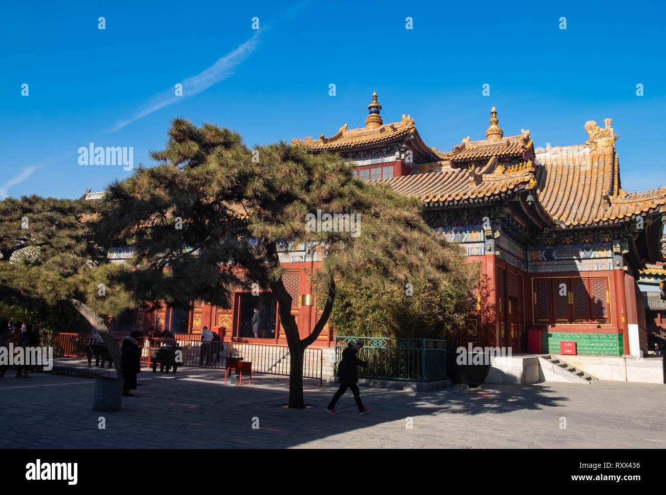 BEIJING/CHINA-JANUARY 17 2019:  The Lama Temple Yonghe Lamasery on March 13 2009 in Beijing, China. Many visitors in here. This here one of the famous Stock Photo