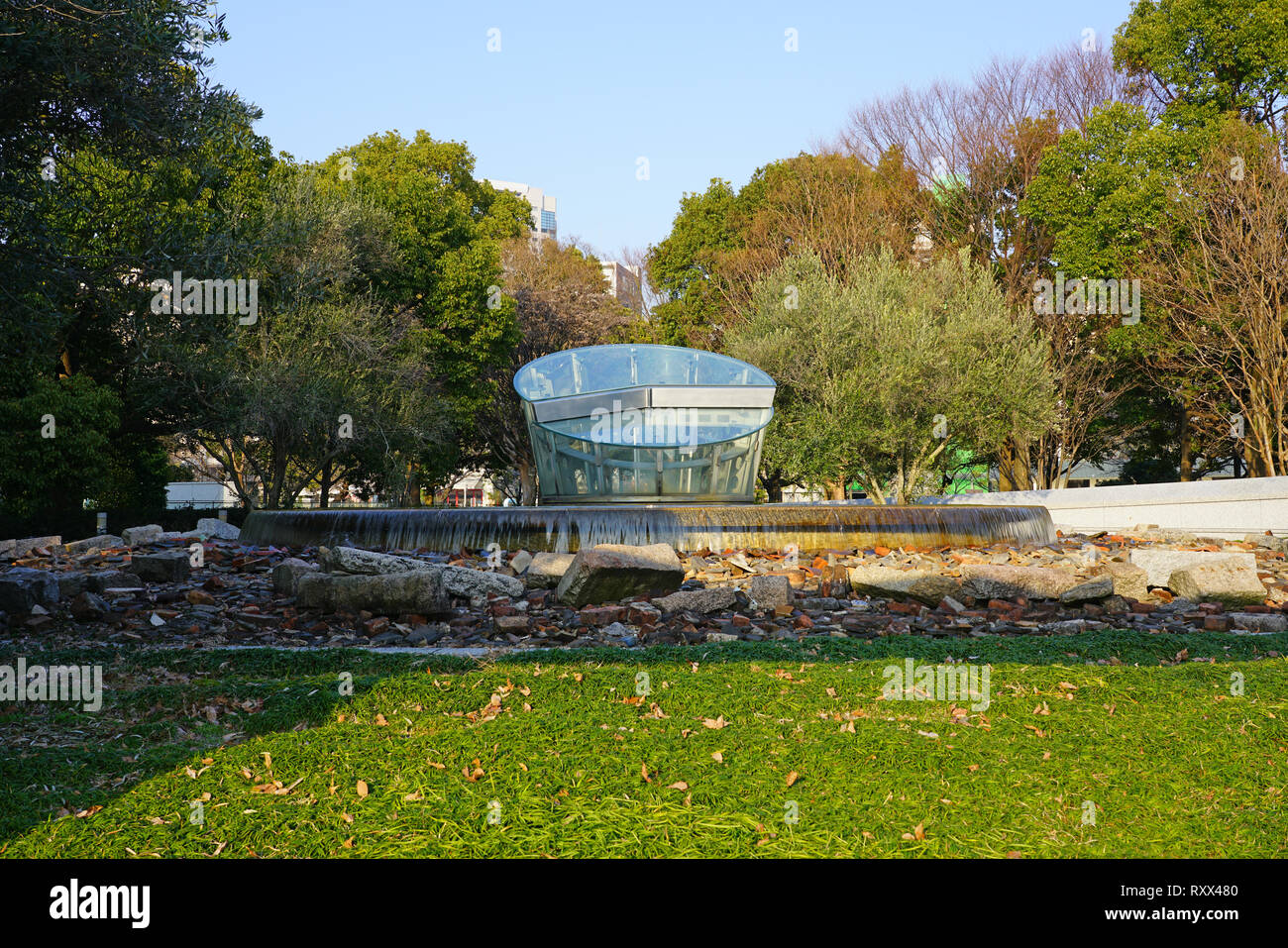 HIROSHIMA, JAPAN -26 FEB 2019-  Day view of the Hiroshima Peace Memorial, a UNESCO World Heritage Site, dedicated to the memory of the atomic bomb in  Stock Photo