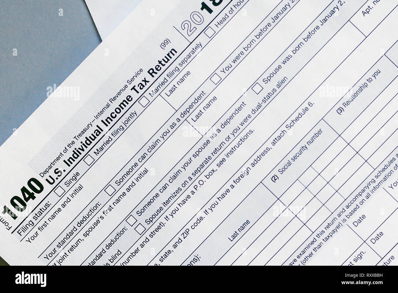 1040 tax form 2018. U.S Individual Income Tax Return 2018 Stock Photo ...