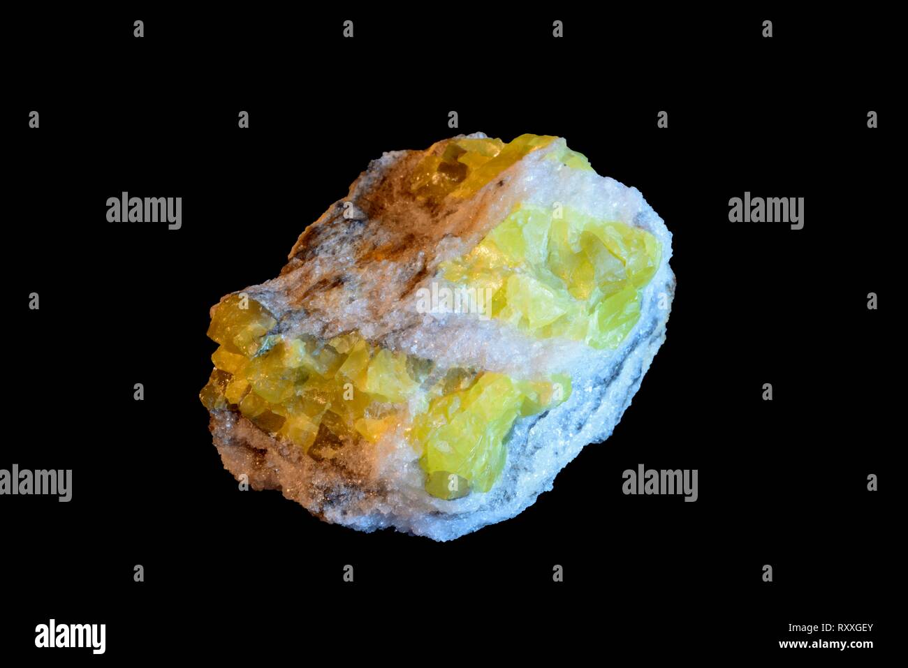 Rock with sulfur crystal, Germany Stock Photo