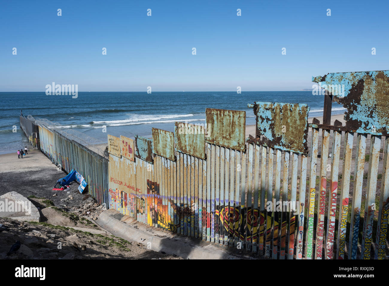 Sightseeing of the borderline at Tijuana Mexico at the sea Stock Photo