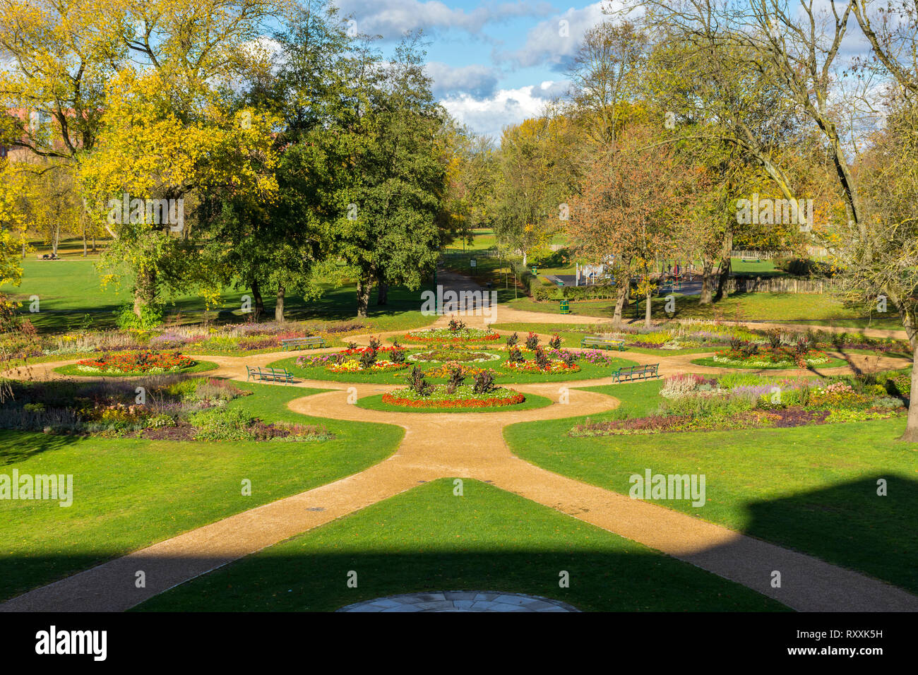 Peel Park from the steps of the Salford Museum and Art Gallery, Salford