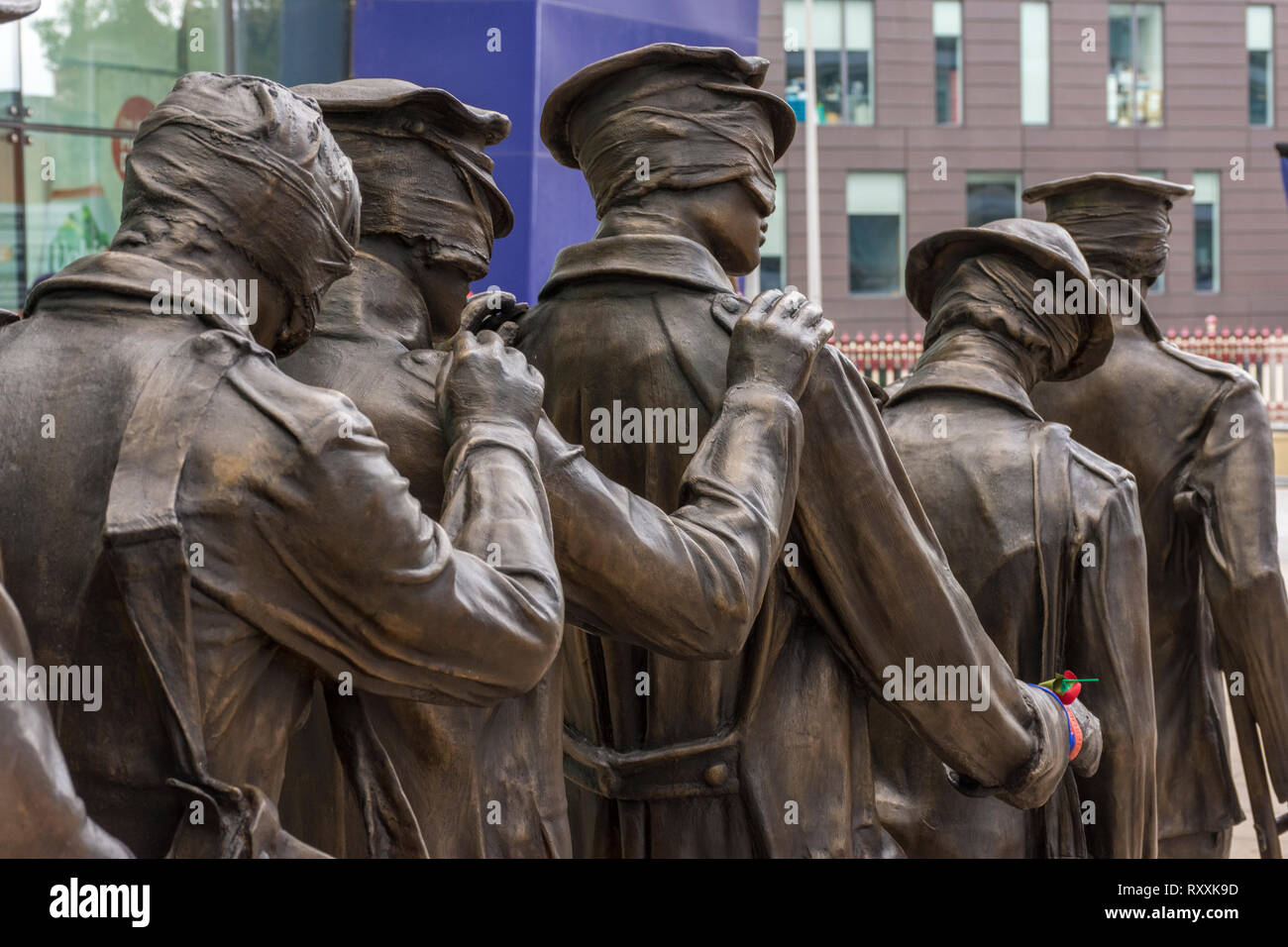 Victory Over Blindness, a sculpture depicting casualties of the First World War, by Johanna Domke-Guyot, Piccadilly Station, Manchester, England, UK Stock Photo