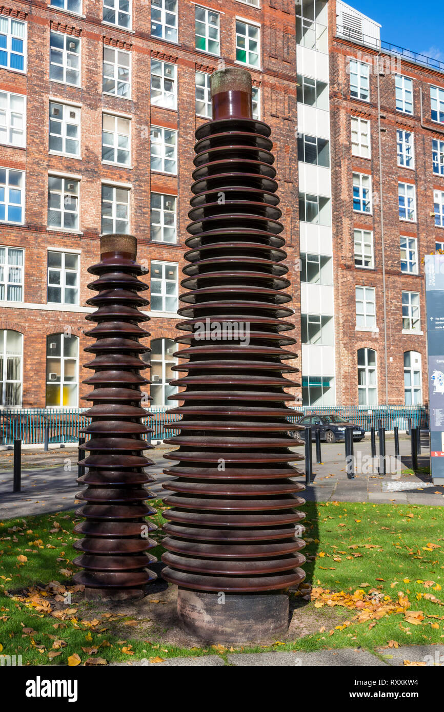 Insulator Family, a sculpture by Christopher Rose Innes and Tony Pass, UMIST campus, Manchester, England, UK Stock Photo