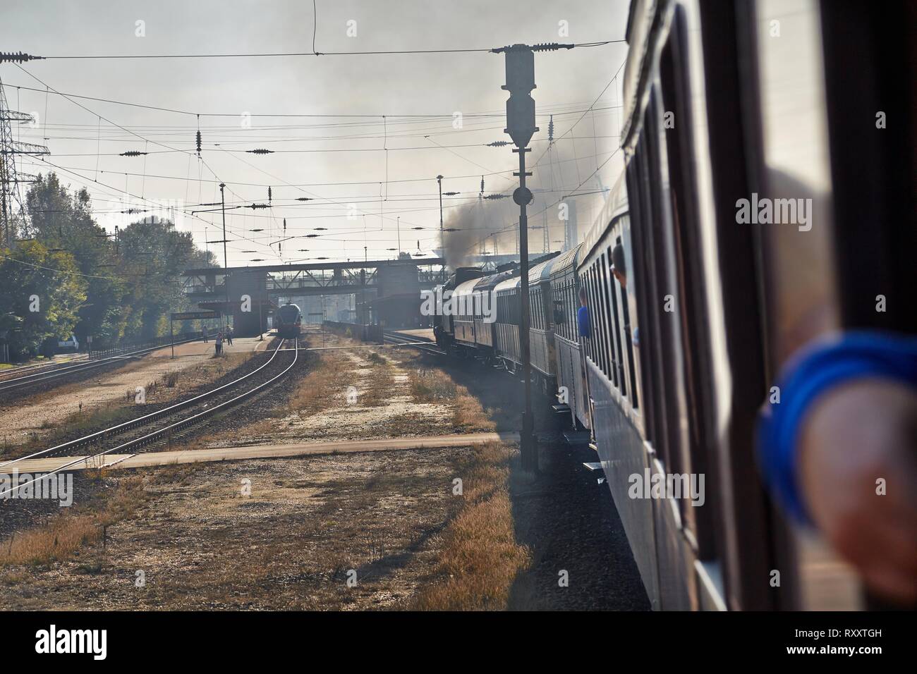 Train journey with steam Stock Photo Alamy