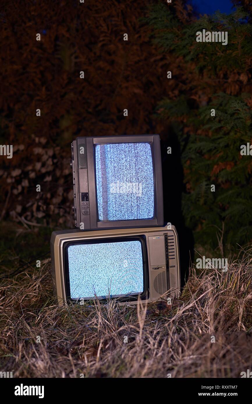 TV no signal in grass Stock Photo
