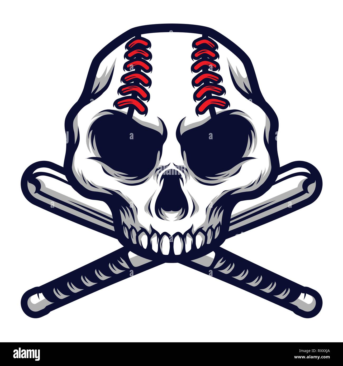 Skull with Crossed Baseball Bat Logo Badge Stock Vector