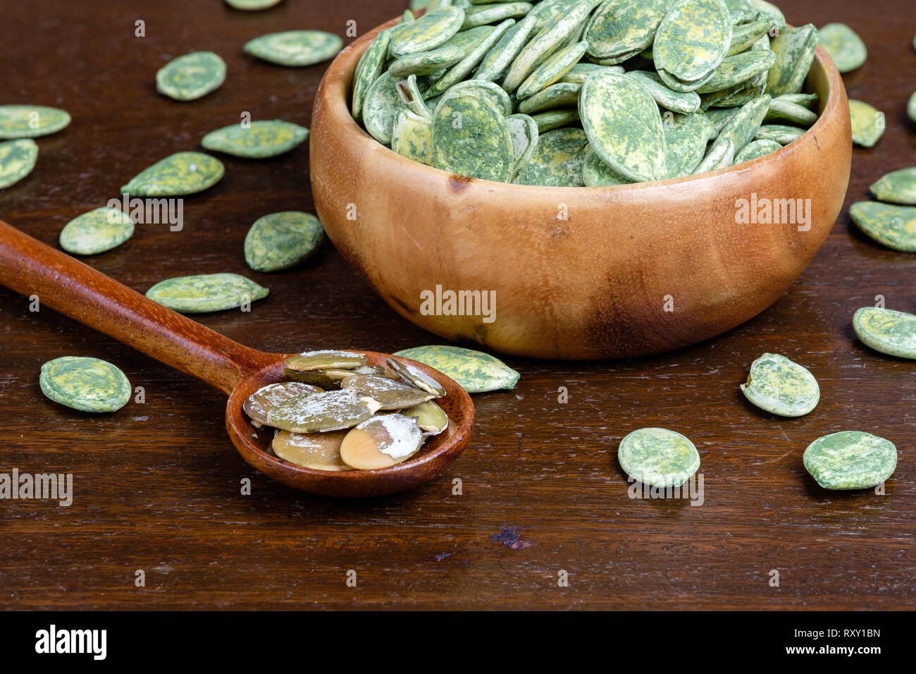 Roasted green tea pumpkin seeds Stock Photo Alamy
