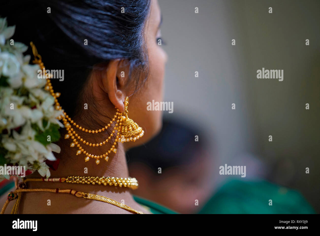 Traditional Indian Hindu bride with hair style and ornaments Stock Photo -  Alamy